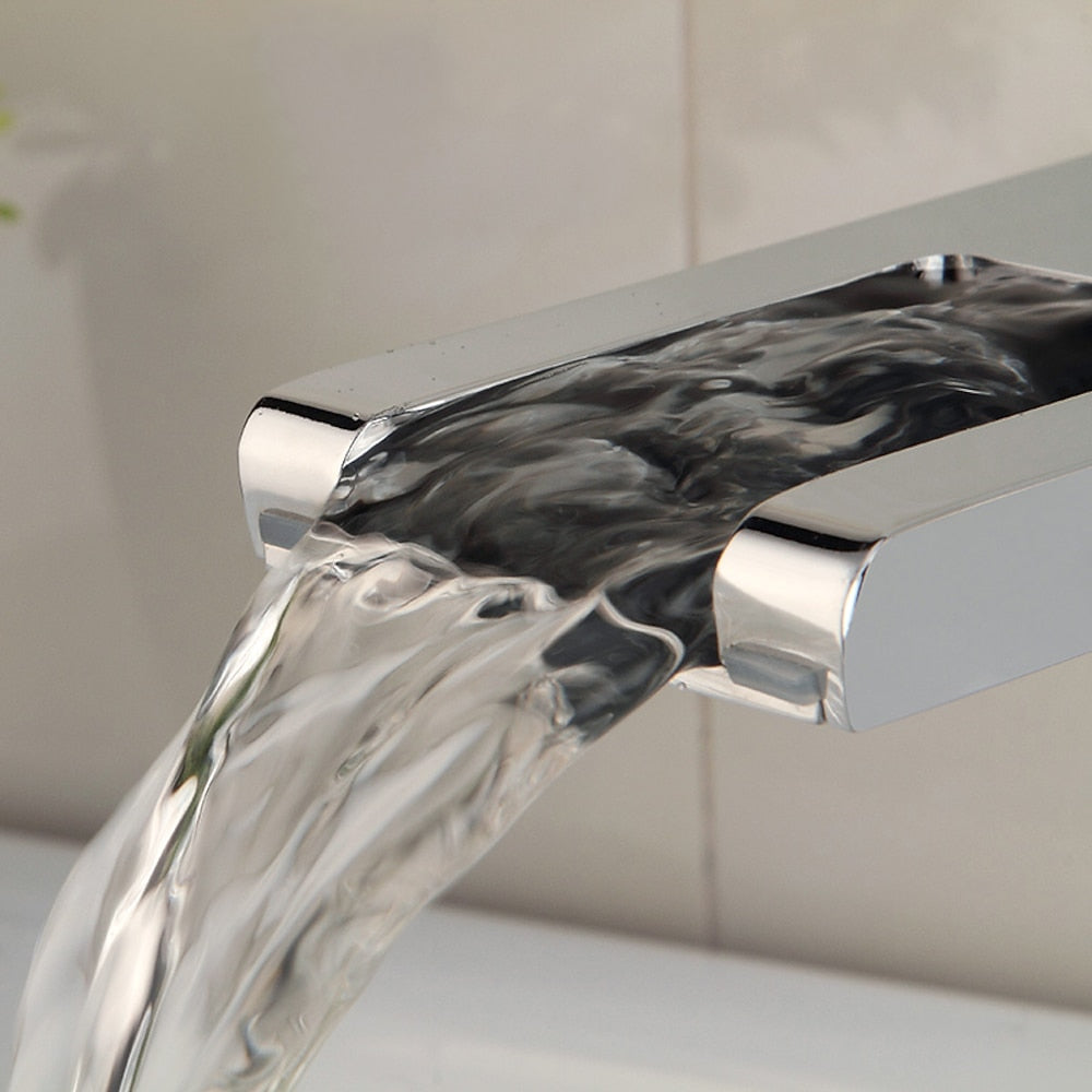 LED Waterfall Bathroom Faucet, Modern Single-Handle Brass Faucet, Matte Black / Matte White / Chrome