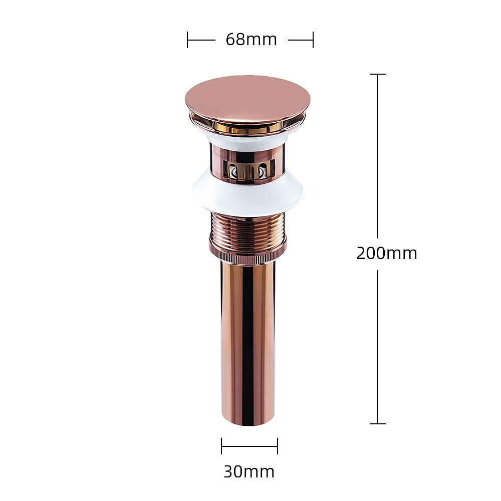 Rose Gold Brass Pop-Up Sink Drain with Overflow, Vessel Vanity Sink Drainer