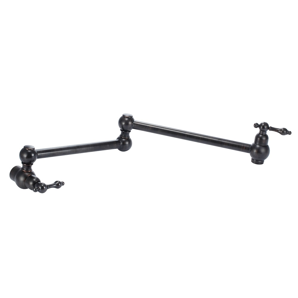 Wall-Mount Brass Pot Filler Faucet, Double Handle Folding Kitchen Faucet, Oil-Rubbed Bronze / Matte Black