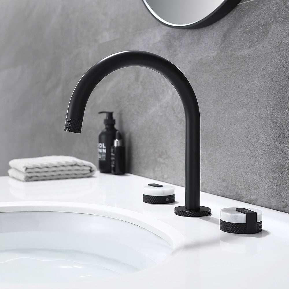 Matte Black Modern 3-Hole Widespread Bathroom Faucet, High Arc Dual-Handle Faucet
