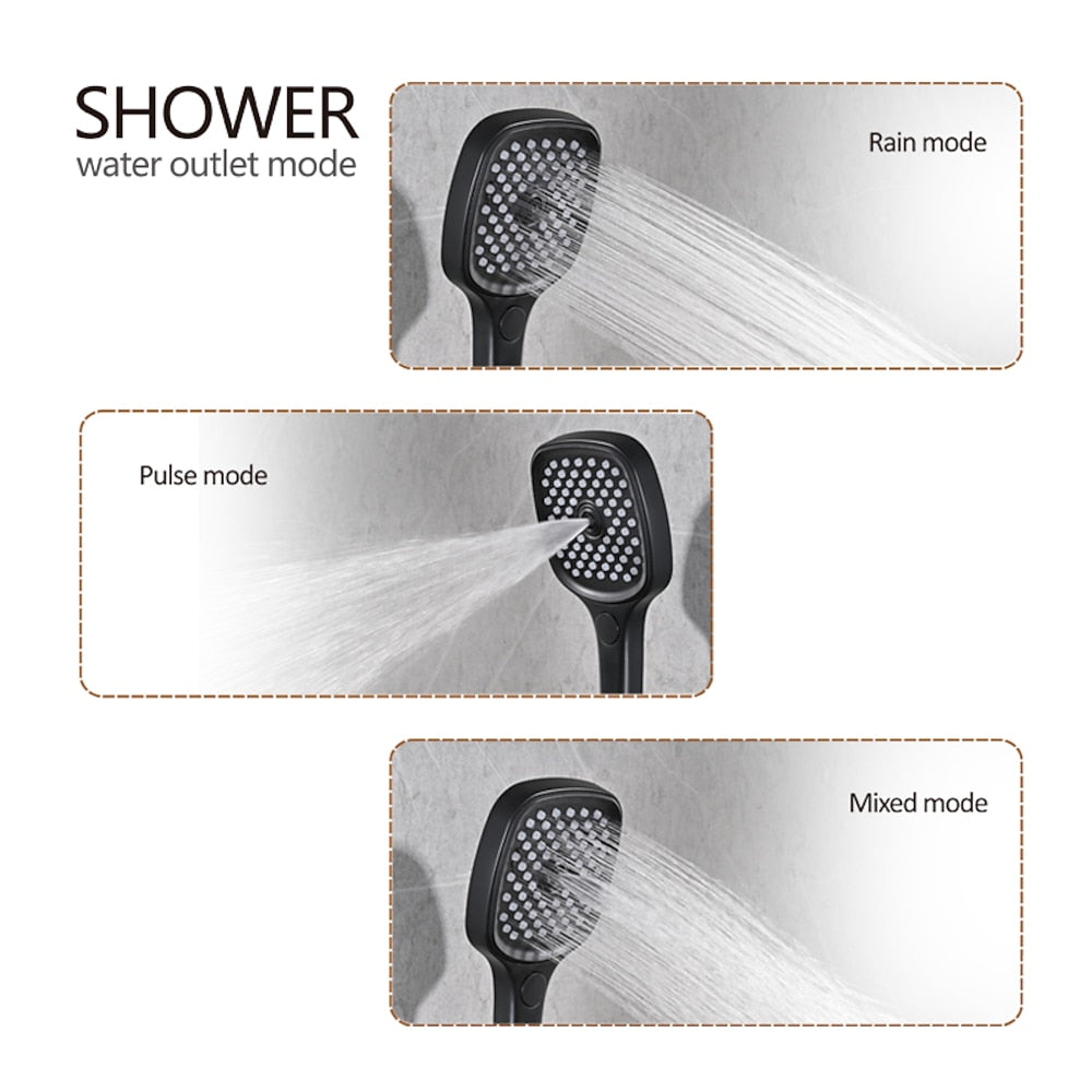 Matte Black LED Thermostatic Waterfall Shower System, Ceiling-Mounted Rainfall Shower Faucet Set with Handheld Shower