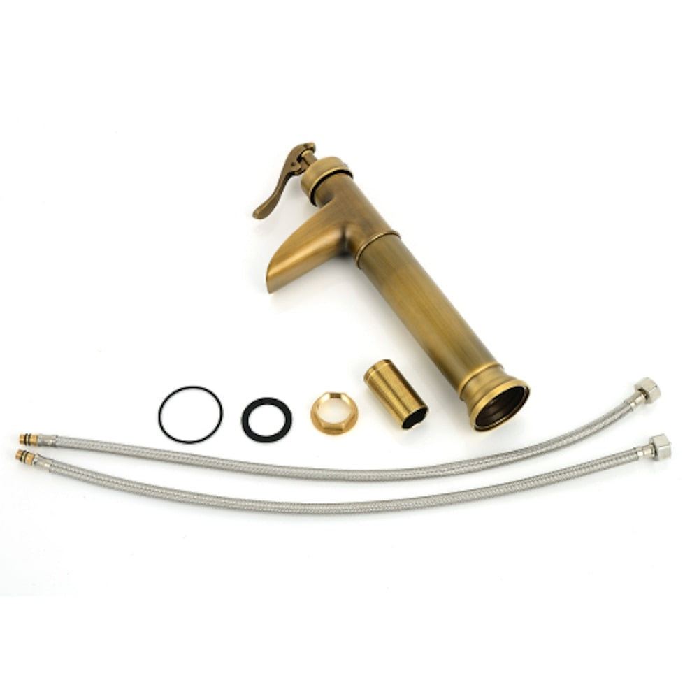Waterfall Antique Brass Vessel Sink Faucet, Single-Handle Deck-Mounted Brass Faucet