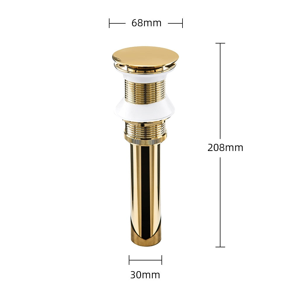 Polished Gold Brass Pop-Up Sink Drain Stopper without Overflow, Contemporary Bathroom Vessel Vanity Sink Drain Assembly