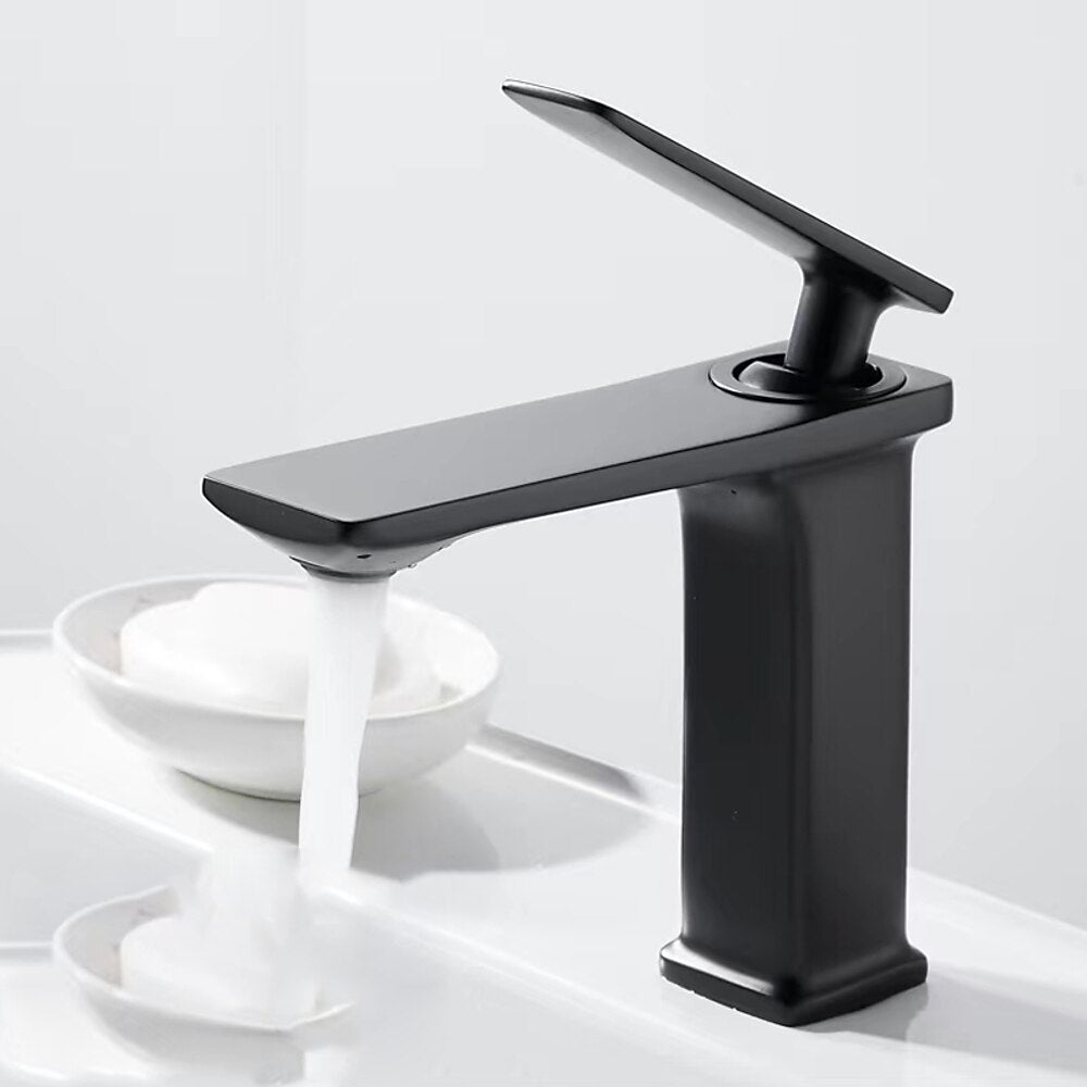 Waterfall Modern Single-Hole Bathroom Faucet, Single-Handle Brass Faucet