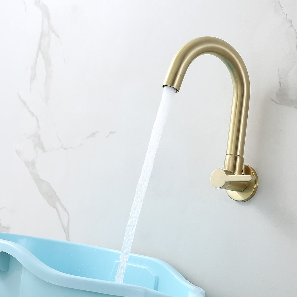 Modern Wall-Mount Single-Cold Bar Faucet, Single-Handle Swivel Spout Faucet, Chrome / Brushed Nickel / Brushed Gold / Matte Black