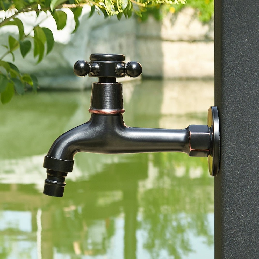 Vintage Wall-Mount Solid Brass Faucet, Single-Cold Cross Handle Faucet, Matte Black / Antique Brass