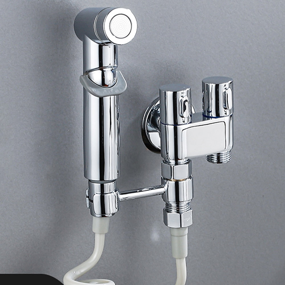 Dual-Handle Wall-Mount Bidet Sprayer, Solid Brass Shattaf Sprayer, Gray / Black / Silver