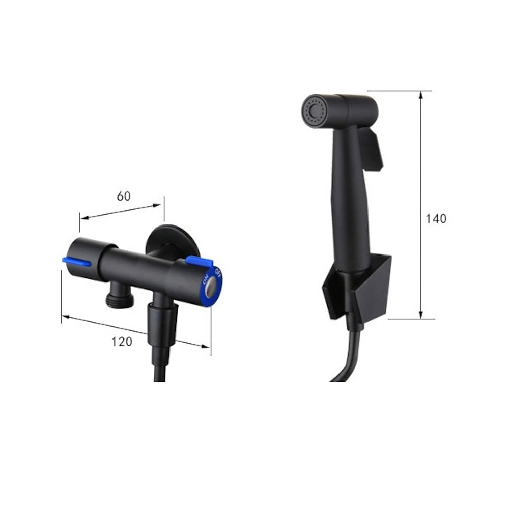 Wall-Mount Stainless Steel Handheld Toilet Bidet Sprayer Kit with Hose, Dual-Control T-Valve Sprayer, Matte Black / Stainless Steel