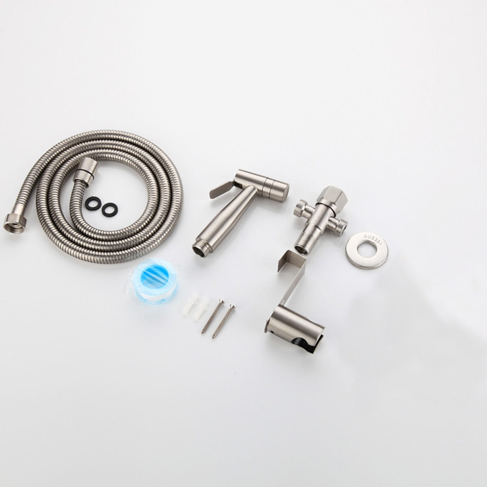 Brushed Stainless Steel Handheld Bidet Sprayer, Pressurized Toilet Cleaning Sprayer / Hose Kit