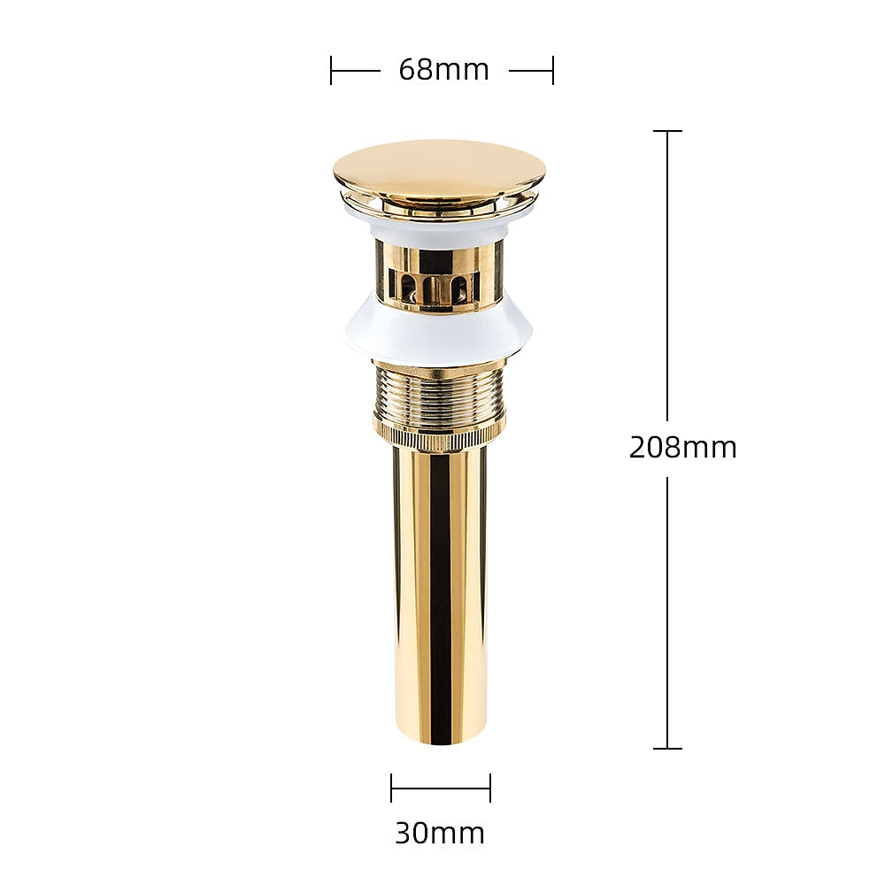 Polished Gold Contemporary Brass Pop-Up Sink Drain Stopper, Vanity Vessel Sink Drain Assembly with Overflow
