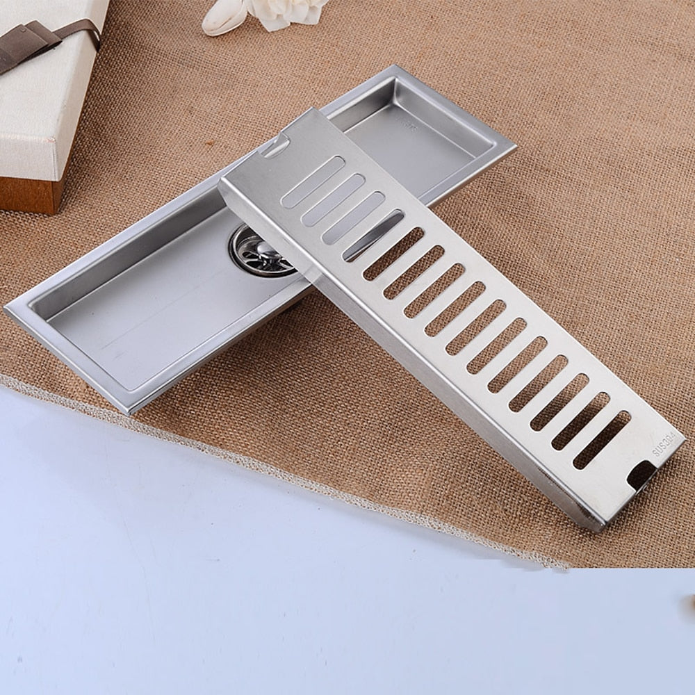 Modern Stainless Steel Linear Floor Drain, Rectangle Bathroom Shower Floor Grate Drain