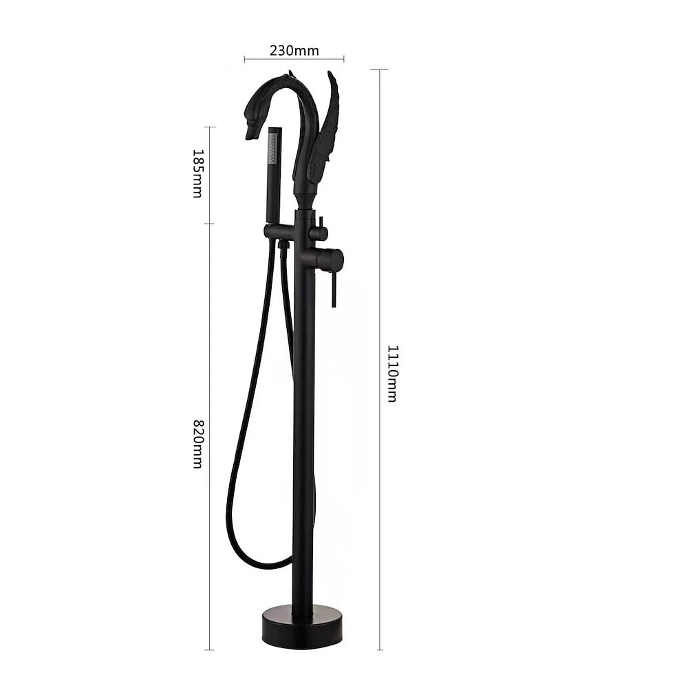 Swan-Design Freestanding Tub Filler Faucet, Single-Handle Bathroom Bathtub Faucet with Handheld Shower, Chrome / Polished Gold / Matte Black