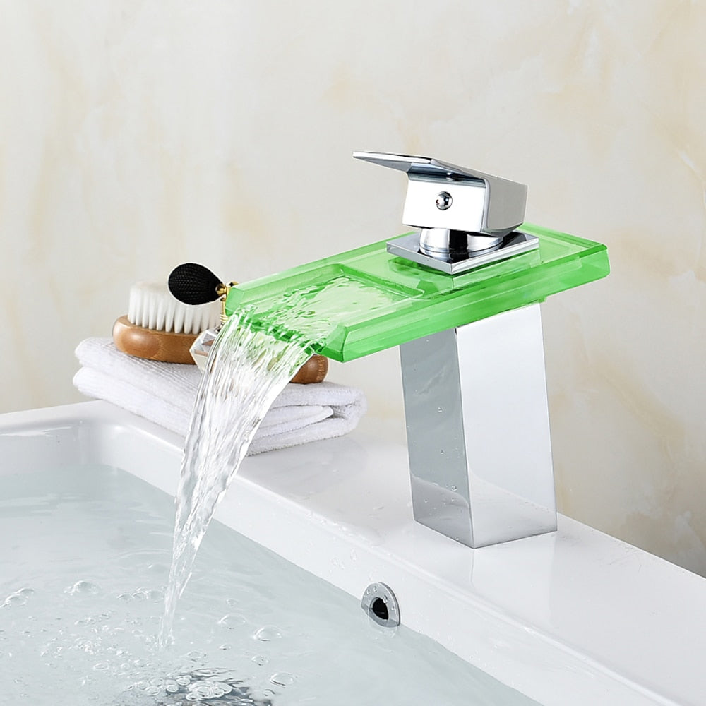 LED Waterfall Single-Hole Bathroom Faucet, Single-Handle Brass Sink Faucet, Brushed Nickel / Oil-Rubbed Bronze / Chrome