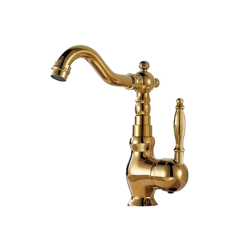 360-Degree Swivel Vintage Bathroom Faucet, Single-Handle Brass Faucet, Antique Brass / Chrome / Polished Gold