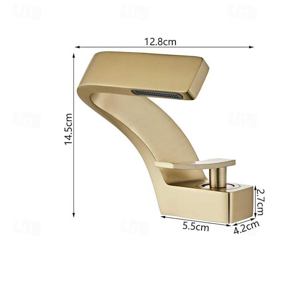 Antique Brass Waterfall Bathroom Faucet, Single-Hole Single-Handle Sink Faucet