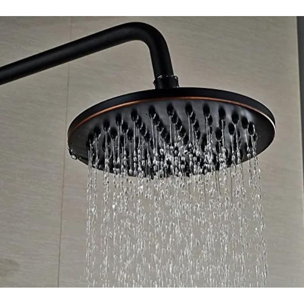 Oil-Rubbed Bronze Antique Rainfall Shower System, Wall-Mounted Brass Dual-Handle Shower Faucet with Handheld Shower