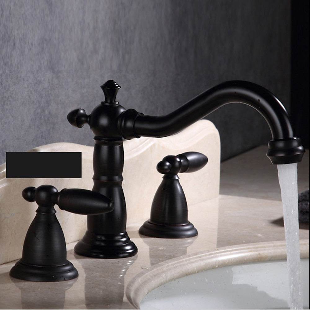 Vintage Widespread Bathroom Faucet, Double Handle Swivel Spout Faucet, Brushed Gold / Antique Brass / Matte Black / Chrome