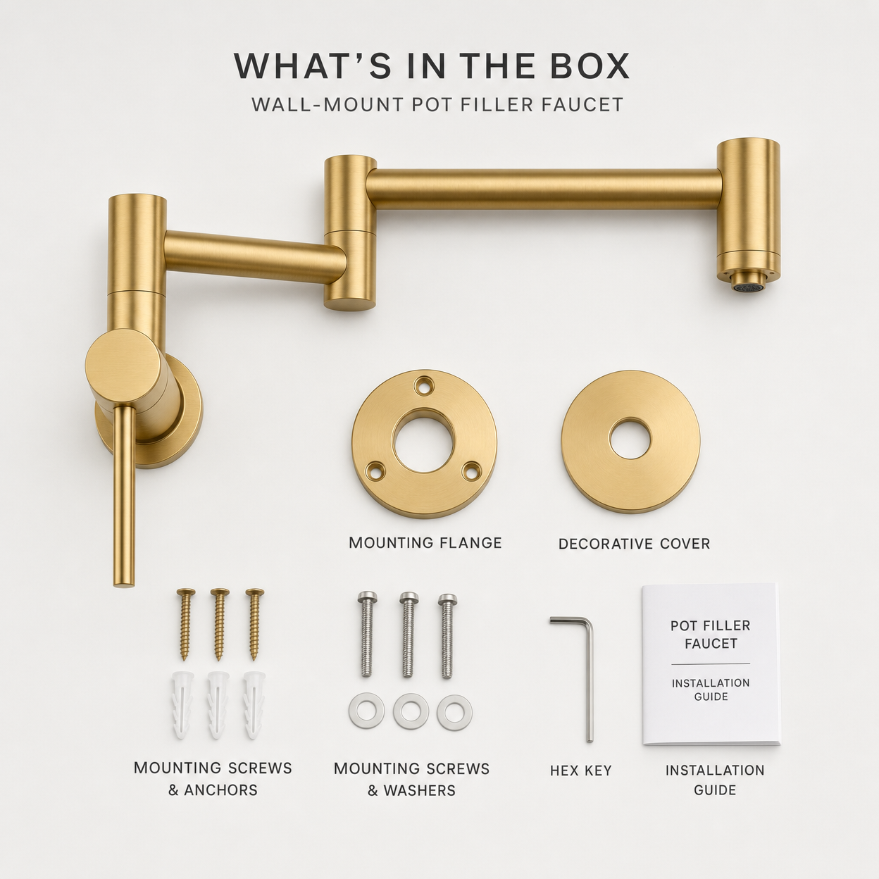 Wall-Mount Dual Joint Folding Pot Filler Faucet, Brushed Gold