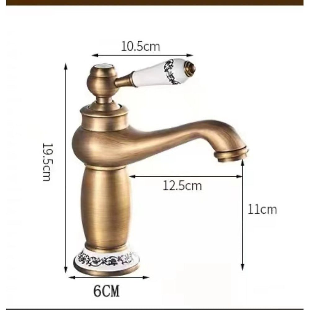Vintage Single-Handle Bathroom Faucet, Single-Hole Deck-Mounted Basin Faucet, Antique Brass / Matte Black
