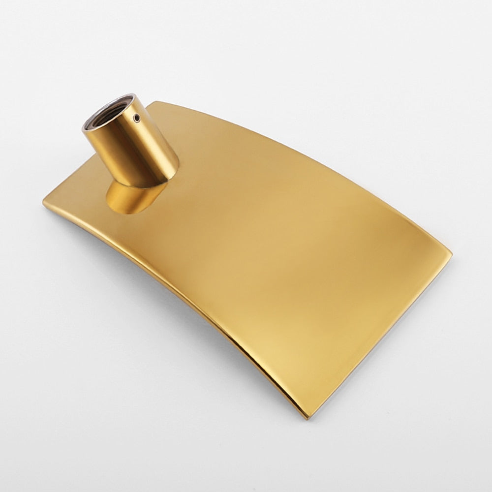 Brushed Gold Modern Wall-Mount Bathroom Faucet, 2-Hole Single-Handle Waterfall Spout Faucet
