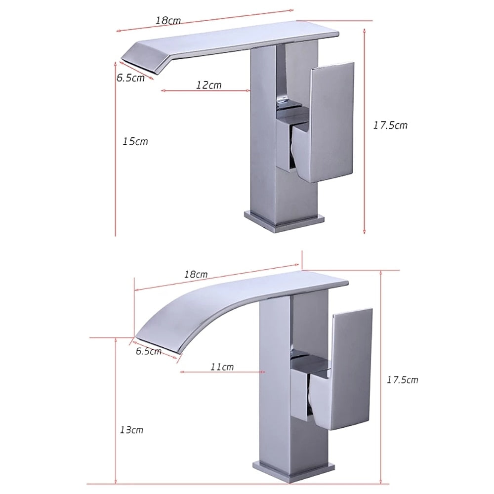 Chrome Single-Hole Bathroom Faucet, Single-Handle Waterfall Spout Faucet
