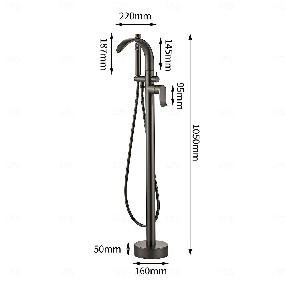 Gunmetal Freestanding Tub Filler Faucet, 360-Degree Swivel Brass Faucet with Handheld Shower