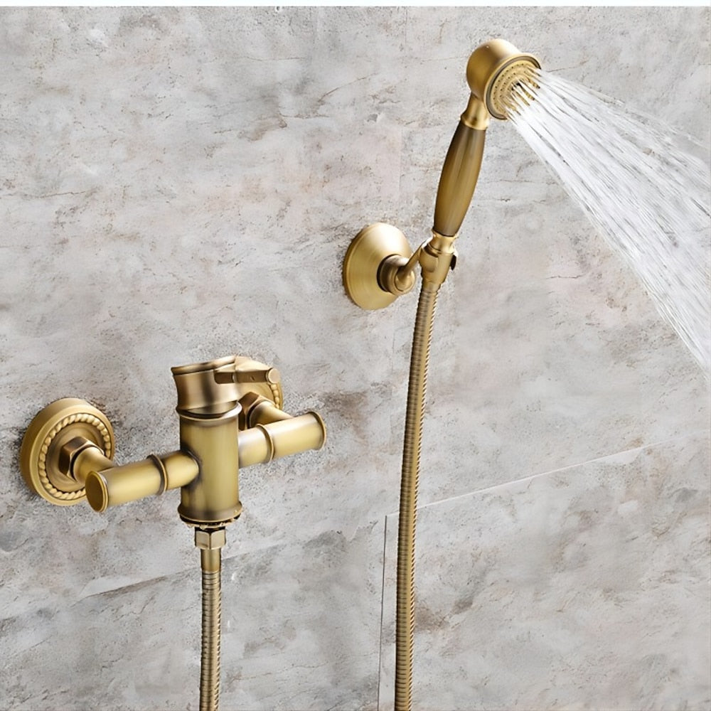 Vintage Wall-Mount Tub Filler Faucet, Single-Handle Brass Faucet with Handheld Shower, Antique Brass / Oil-Rubbed Bronze