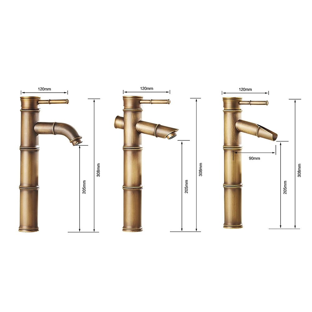 Antique Brass Vintage Single-Hole Faucet, Single-Handle Bamboo Vessel Sink Faucet