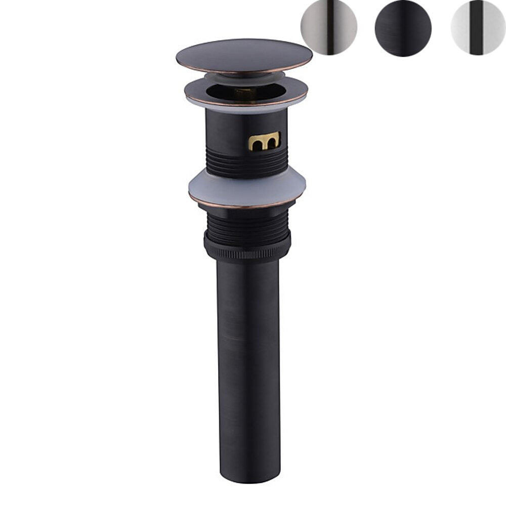 Pop-Up Sink Drain with Overflow, Contemporary Brass Basin Drain, Chrome / Brushed Nickel / Oil-Rubbed Bronze / Antique Brass