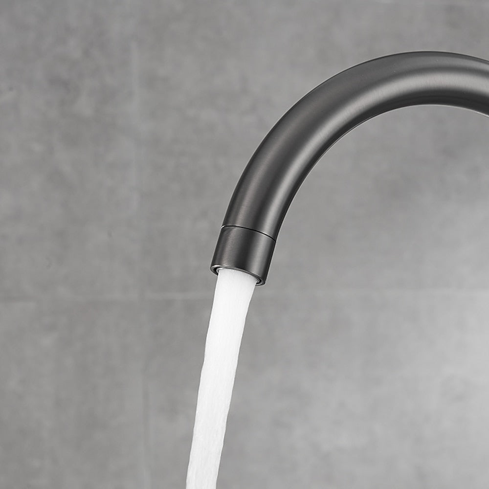 Gunmetal Contemporary Freestanding Tub Faucet, Single-Handle Brass Faucet, High Arc Spout Faucet