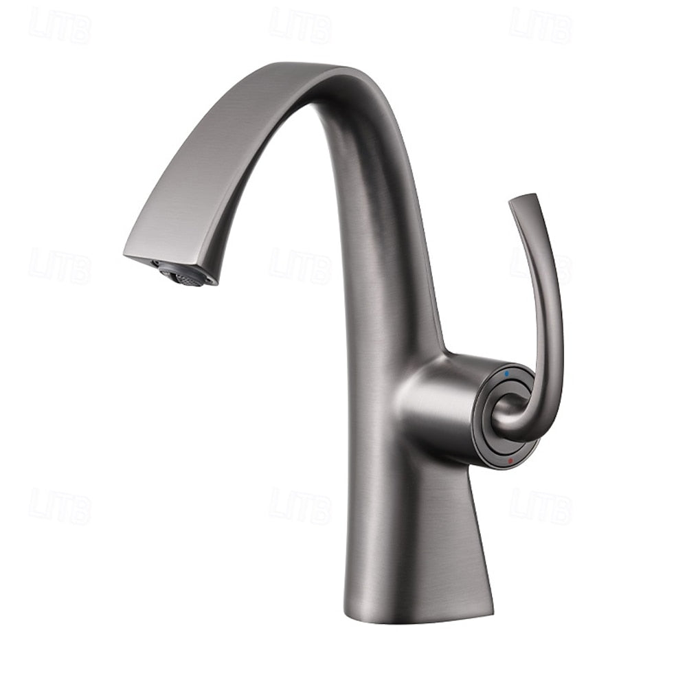 Modern Single-Hole Bathroom Faucet, Single-Handle High-Arc Faucet, Matte White / Chrome / Polished Gold / Matte Black / Brushed Gold / Rose Gold / Gunmetal