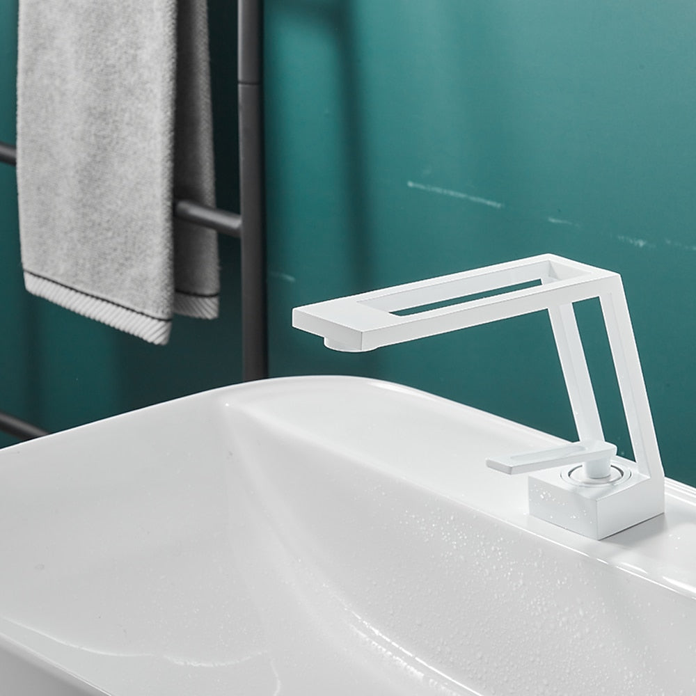 Modern Waterfall Bathroom Faucet, Single-Handle Brass Sink Faucet, Matte Black / Brushed Gold / Gunmetal / Matte White