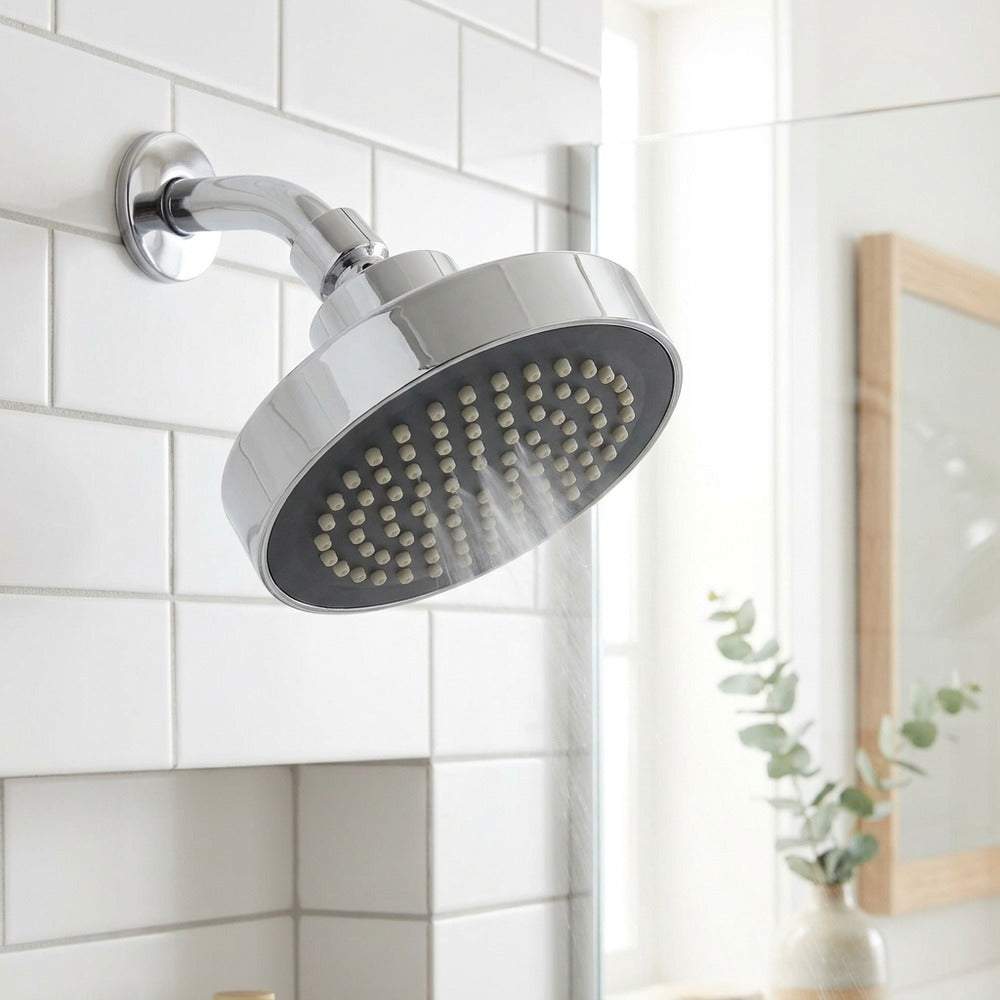 Lagomel fixed shower head in chrome, set in a Contemporary/Modern bathroom