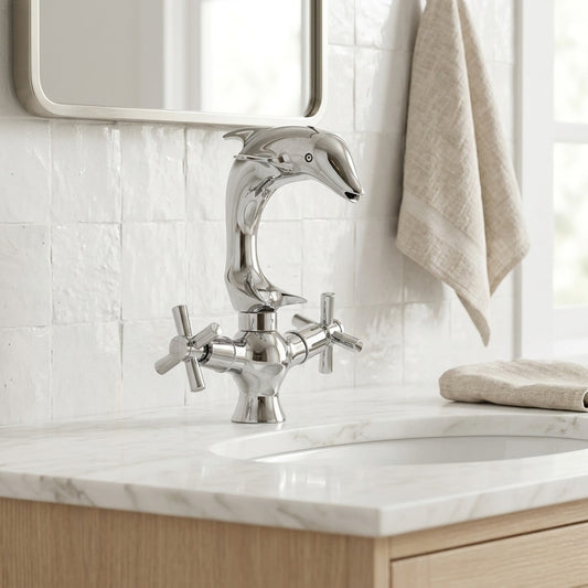 Lagomel single-hole bathroom faucet in chrome, set in a Modern/Contemporary bathroom