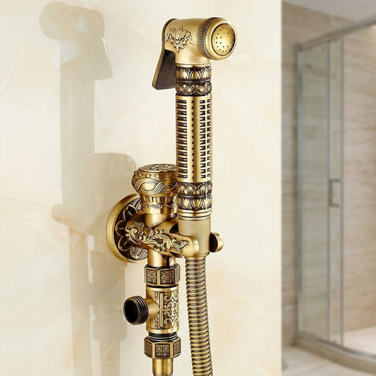 Lagomel wall-mounted bidet faucet in polished gold, antique brass, set in a Traditional/Classic/Vintage/Retro bathroom