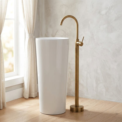 Lagomel vessel sink single-handle freestanding tub filler in antique brass, chrome, gunmetal, set in a Contemporary/Vintage/Retro bathroom