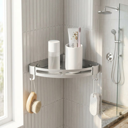 Lagomel wall-mounted shower shelf, set in a Modern/Minimalist bathroom