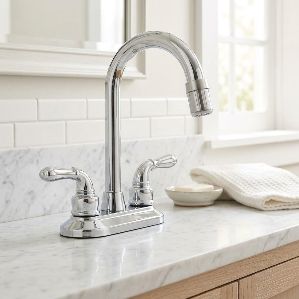 Lagomel faucet aerator, set in a Modern bathroom