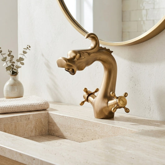 Lagomel single-hole bathroom faucet in antique brass, matte black, chrome, oil-rubbed bronze, polished gold, matte white,, set in a Traditional/Classic/Vintage/Retro bathroom