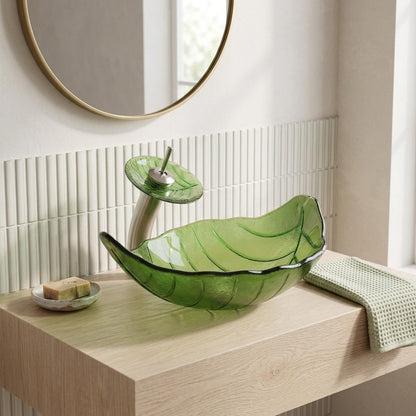 Lagomel waterfall single-handle faucet and sink set in chrome, set in a Contemporary bathroom