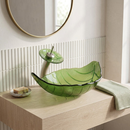 Lagomel waterfall single-handle faucet and sink set in chrome, set in a Contemporary bathroom