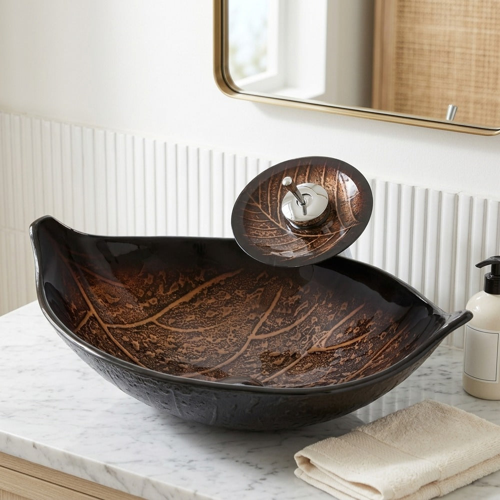 Lagomel waterfall single-handle faucet and sink set, set in a Contemporary bathroom