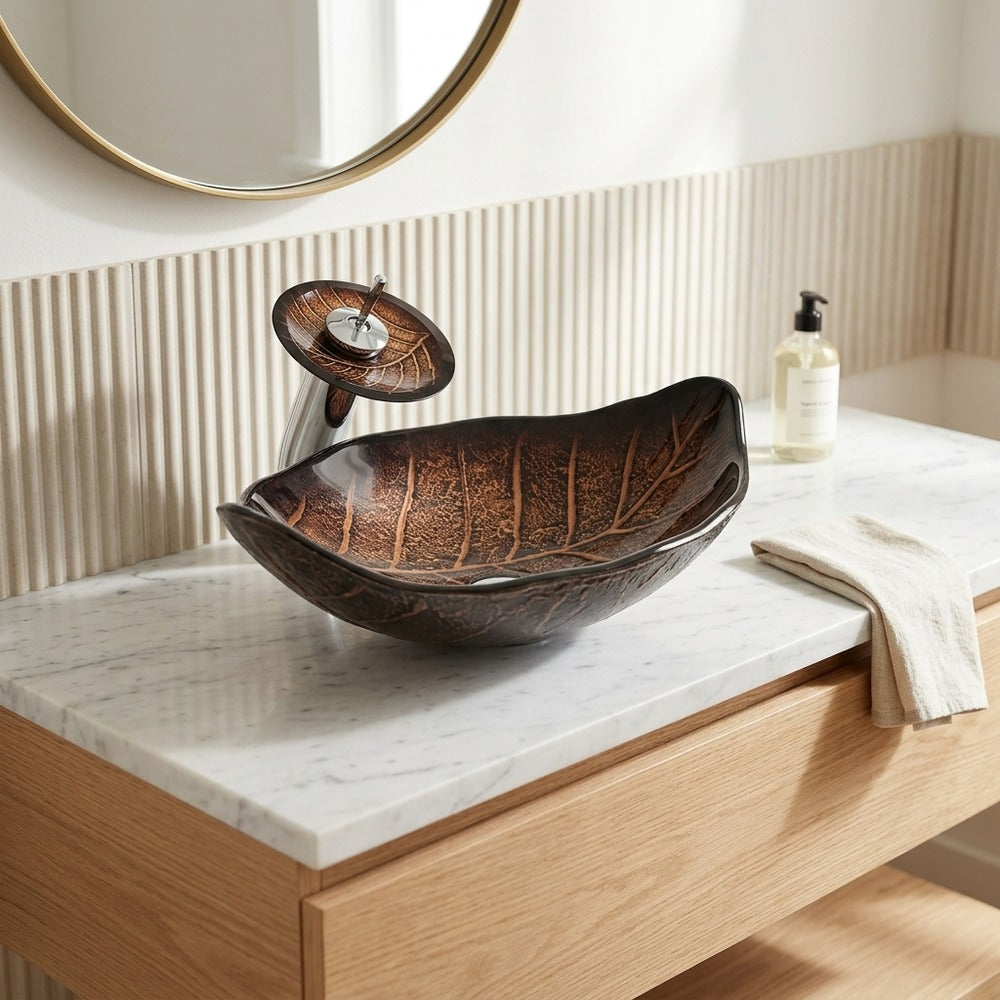 Lagomel waterfall single-handle faucet and sink set, set in a Contemporary bathroom