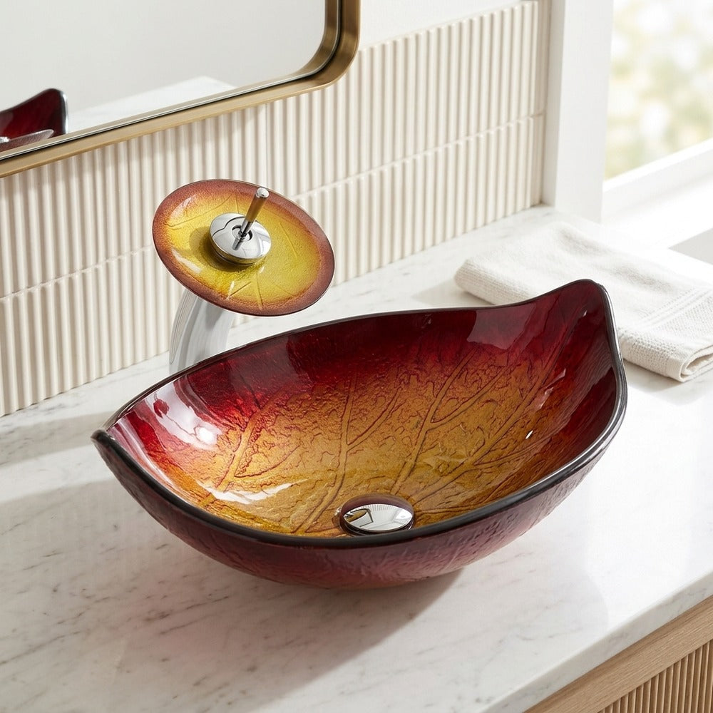 Lagomel waterfall single-handle faucet and sink set, set in a Contemporary bathroom