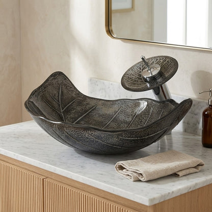 Lagomel waterfall single-handle faucet and sink set, set in a Contemporary bathroom