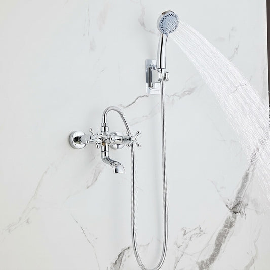 Lagomel wall-mount tub filler in chrome, set in a Minimalist bathroom
