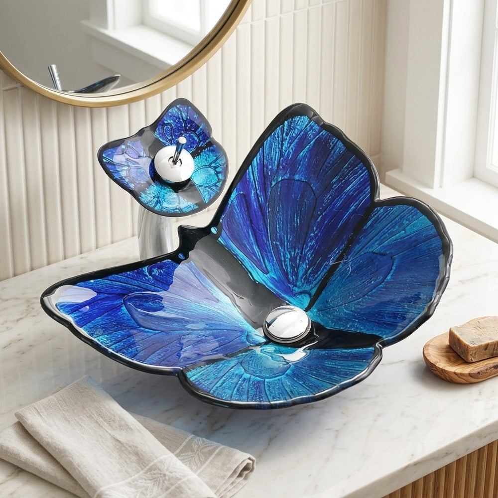 Lagomel waterfall single-handle faucet and sink set in two-tone / mixed finish, chrome, set in a Contemporary bathroom