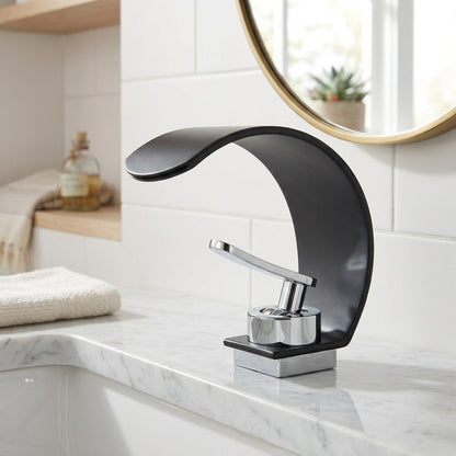 Lagomel waterfall single-hole bathroom faucet, set in a Modern/Minimalist bathroom