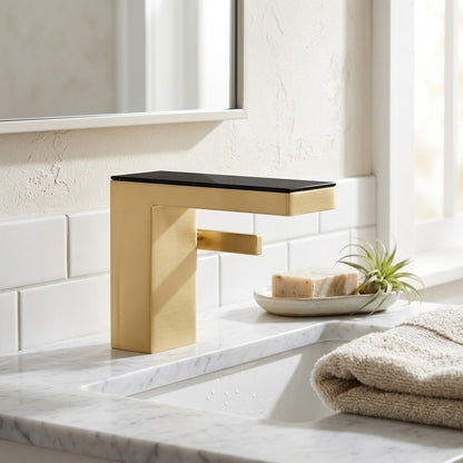 Lagomel waterfall single-hole bathroom faucet, set in a Modern/Minimalist bathroom