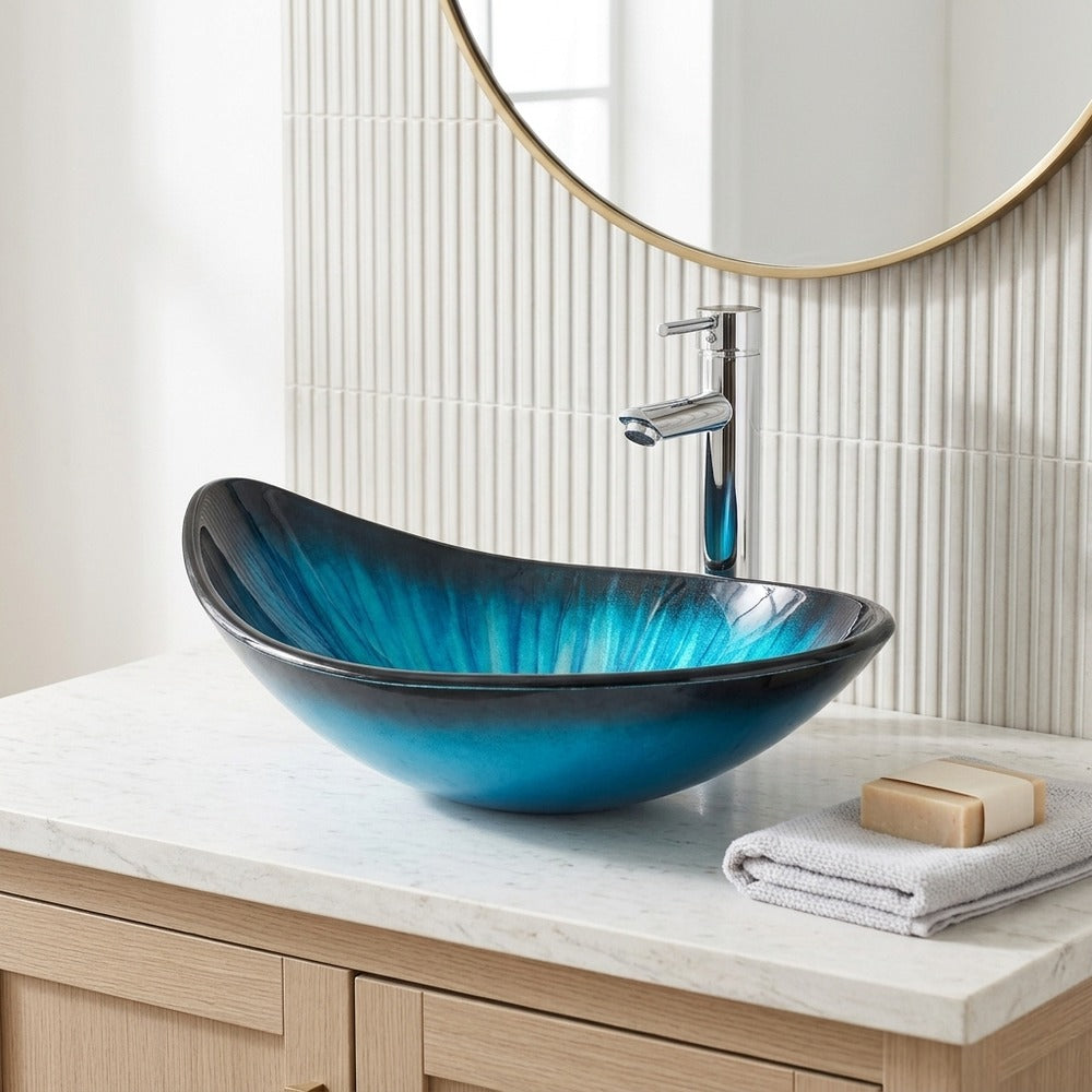 Lagomel waterfall single-handle faucet and sink set, set in a Contemporary bathroom